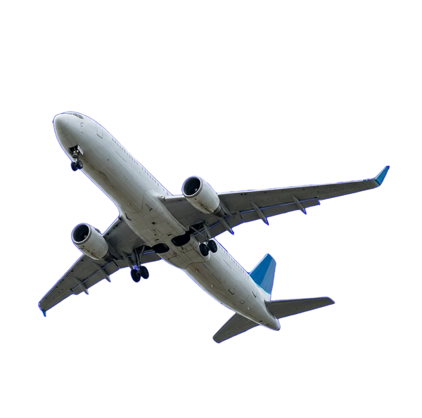 White airplane with blue tail 